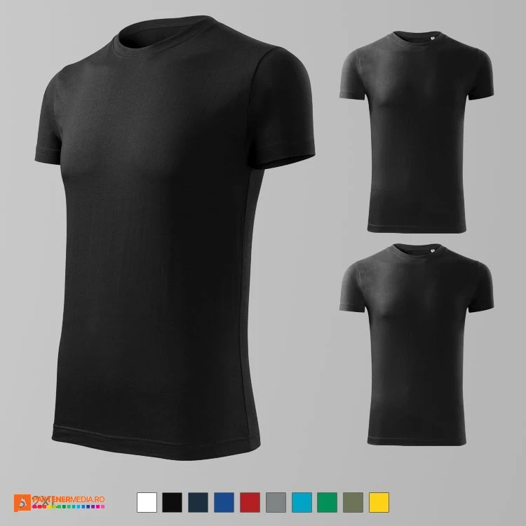 tricouri slim fit negre pentru barbati din bumbac adf43 poza 8