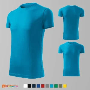 tricouri slim fit turquise pentru barbati din bumbac adf43 poza 10