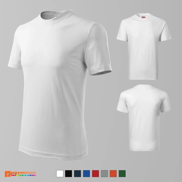 tricouri albe din bumbac unisex cu guler rotund adr07 poza 2