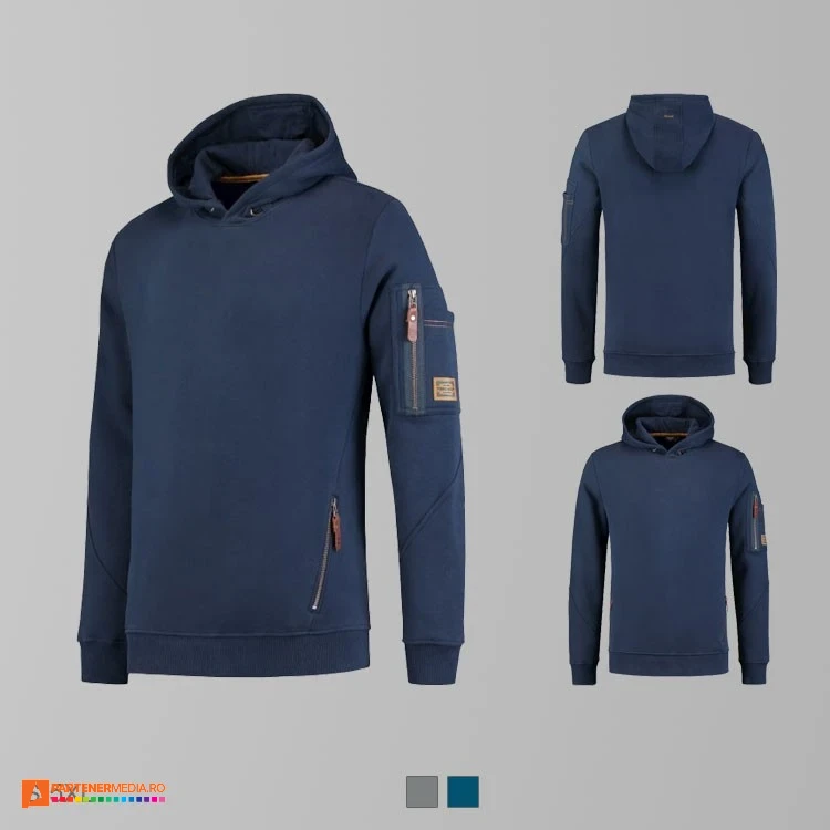 hanorace bleumarin barbatesti cu gluga si buzunare cu fermoar adt42 poza 2