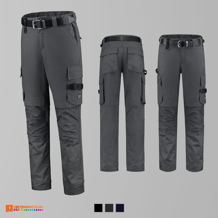 pantaloni gri unisex de lucru din bumbac si poliester adt62 poza 3