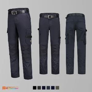 pantaloni de lucru albastru inchis cu talie elastica adt63 poza 2