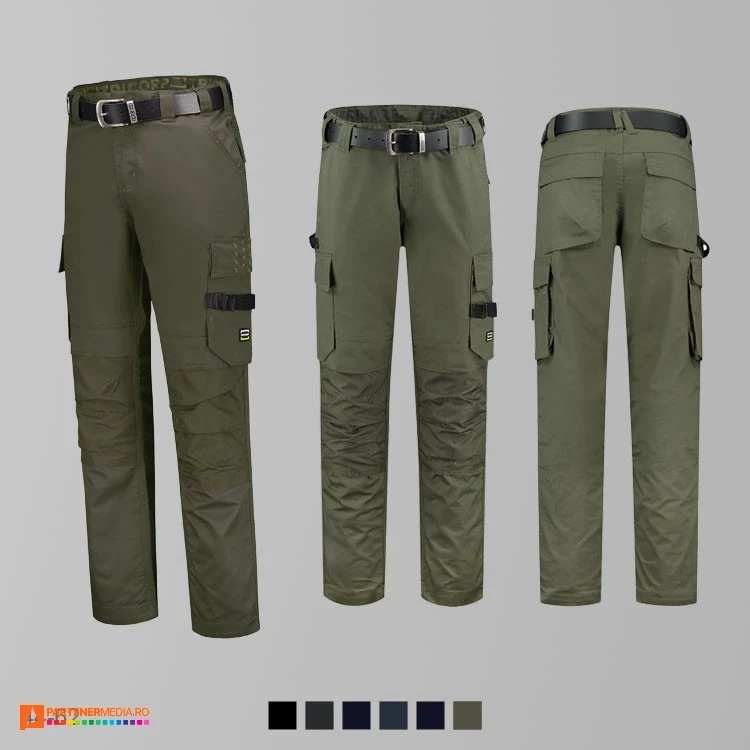 pantaloni de lucru khaki cu talie elastica adt63 poza 5