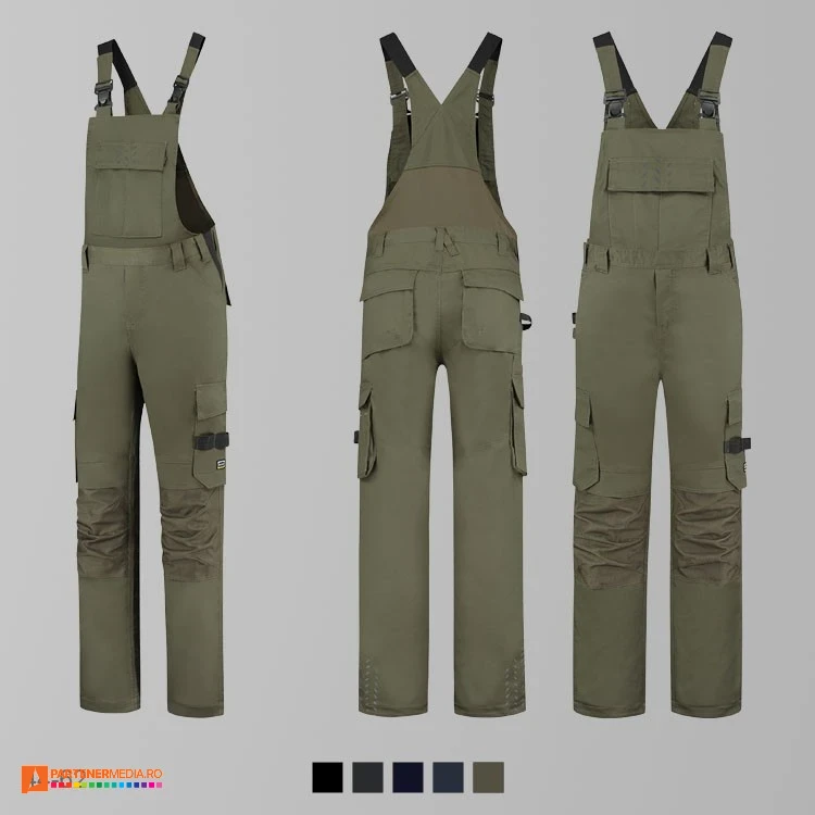 salopete khaki unisex de lucru din bumbac si poliester adt67 poza 5