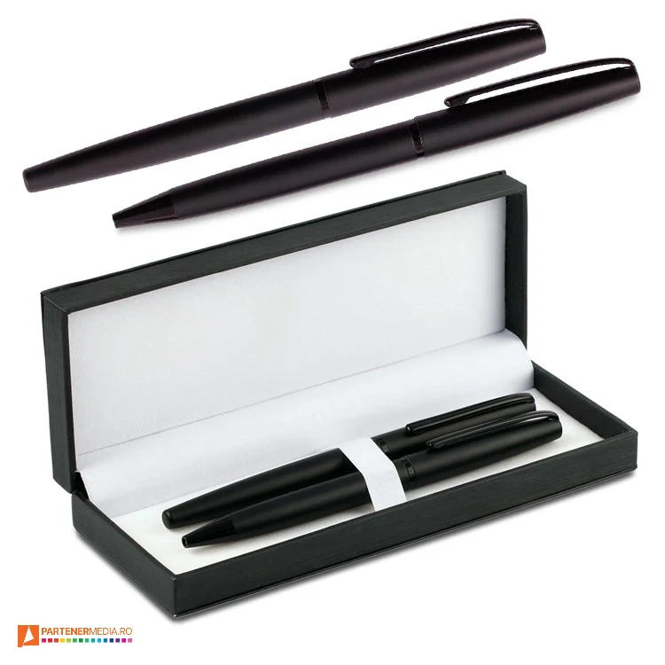 seturi de 2 pixuri metalice negre in cutie eleganta de cadou r01063 poza 1