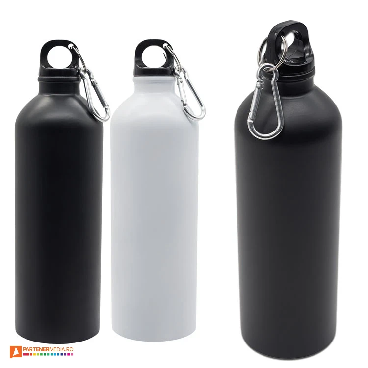 Bidoane promotionale din otel inoxidabil cu carabina si capacitate de 800 ml bidoane metalice promotionale cu carabina r08107