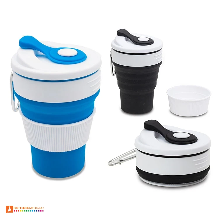 Pahare pliabile promotionale cu capacitate de 350 ml, suprafata colorata si design modern pahare pliabile cu carabina 350 ml r08258