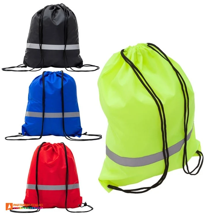 rucsaci drawstring cu snururi si banda gri reflectorizanta r08696