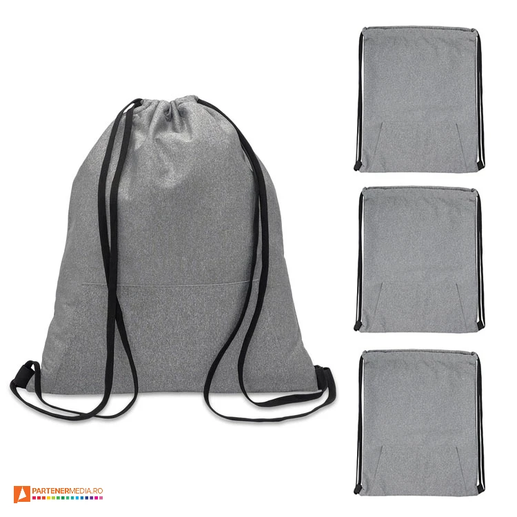 rucsacuri gri drawstring cu buzunar frontal r08763