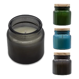 lumanari promotionale in sticla colorata cu capac din lemn r17379