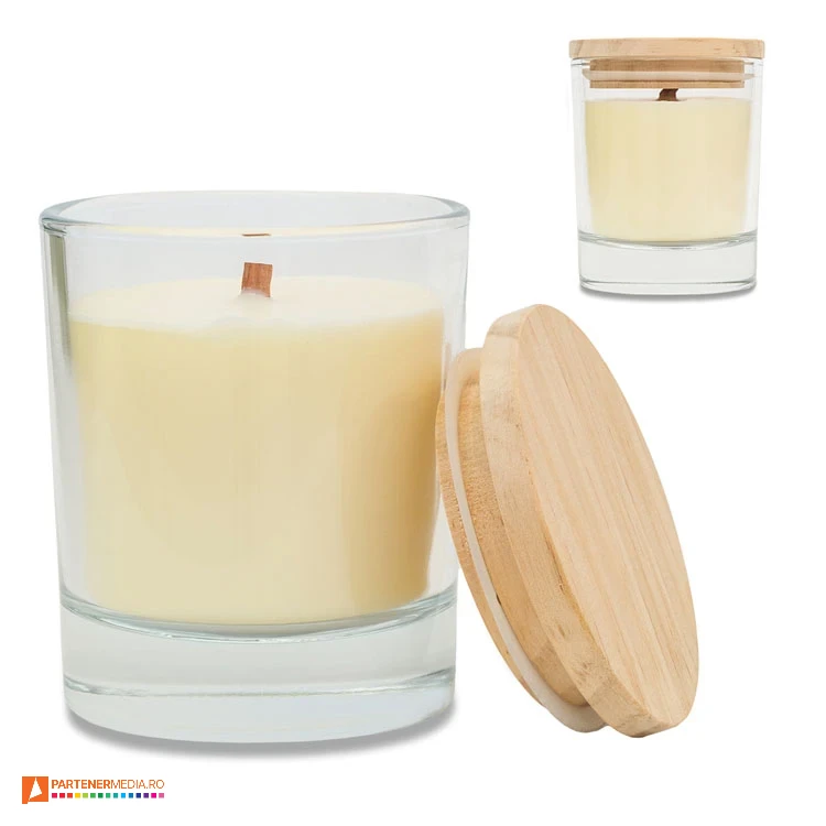 lumanari parfumate cu candela din sticla si capac din lemn r17416 poza 1