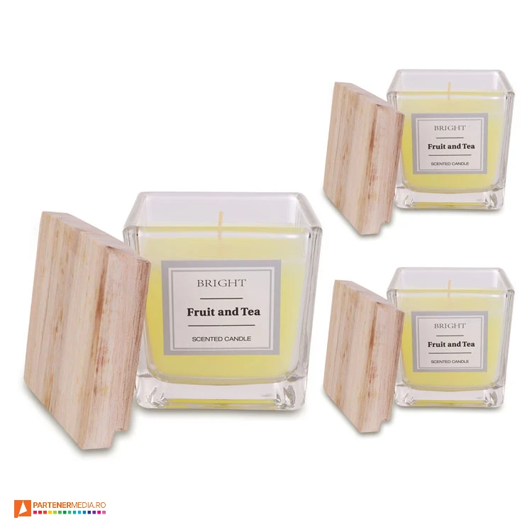 lumanari promotionale parfumate in sticla cu capac din lemn r17439 poza 1