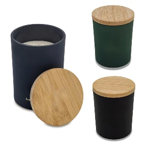 candele din sticla cu lumanare parfumata si capac din lemn r17483