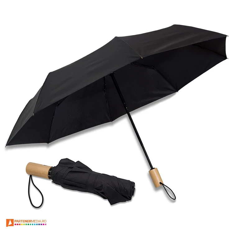umbrele negre pliabile cu maner din lemn r17953 poza 1