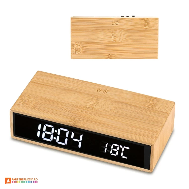 ceasuri de birou din lemn cu incarcator wireless r22115
