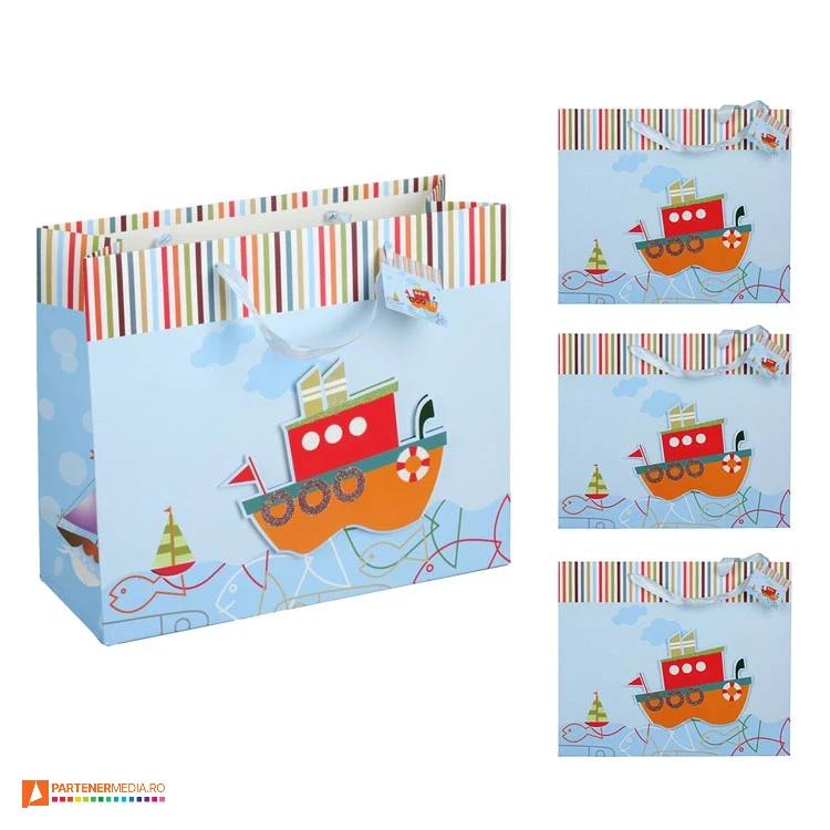 Pungi de cadou medii pentru copii cu doua manere din satin pungi de cadou pentru copii cu tematica marina r26003