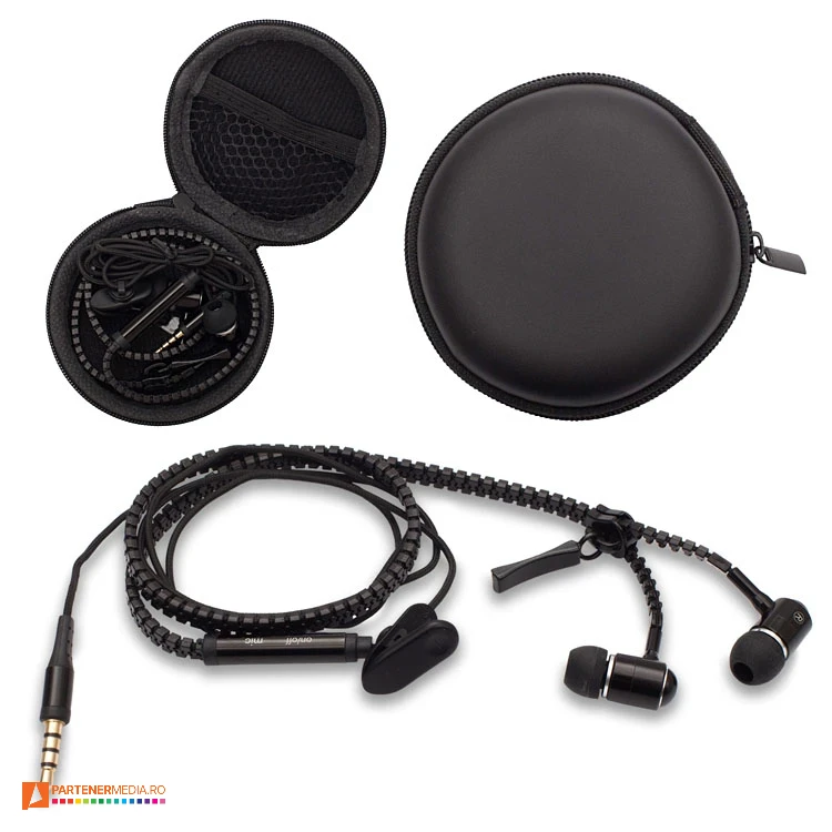 casti audio promotionale cu cablu si etui cu fermoar r50187 poza 1