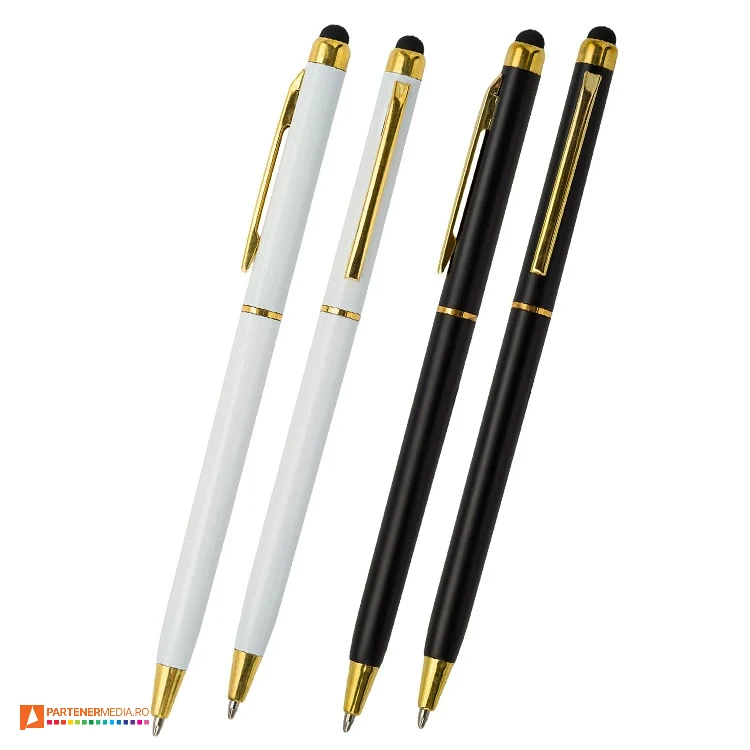 pixuri metalice subtiri cu elemente aurii si varf touch pen r73404 poza 1
