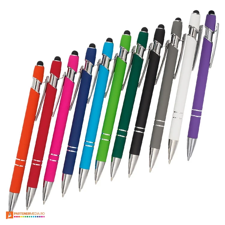 pixuri cu corp colorat cauciucat si varf touch pen r73424 poza 1