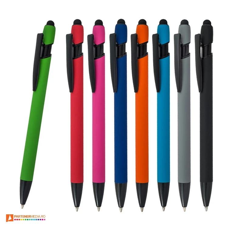 pixuri metalice colorate cu suprafata cauciucata si varf touch pen r73453 poza 1