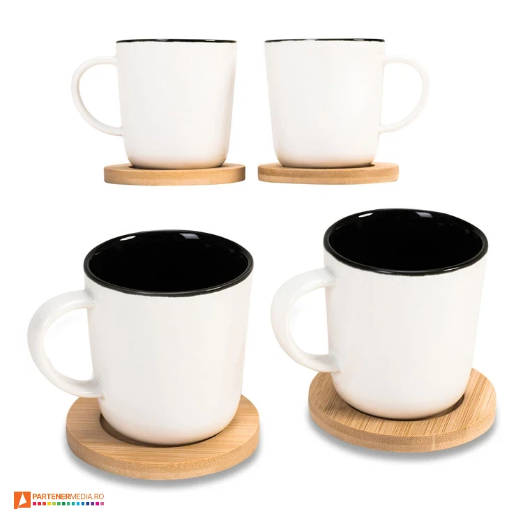 seturi de cani ceramice cu farfurii din lemn r85312 poza 1