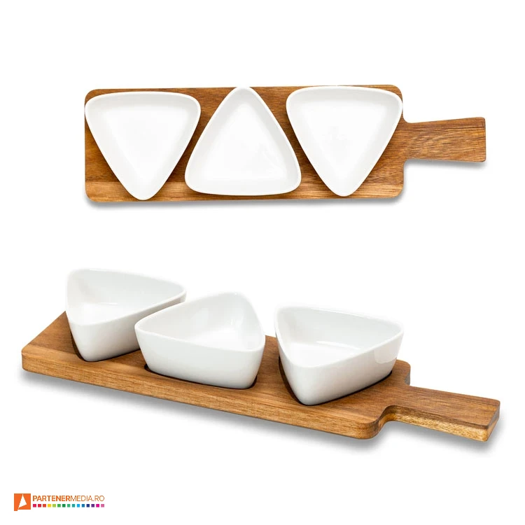 seturi de 3 boluri triunghiulare ceramice cu suport din lemn r85316 seturi de 3 boluri triunghiulare ceramice cu suport din lemn r85316 poza 1