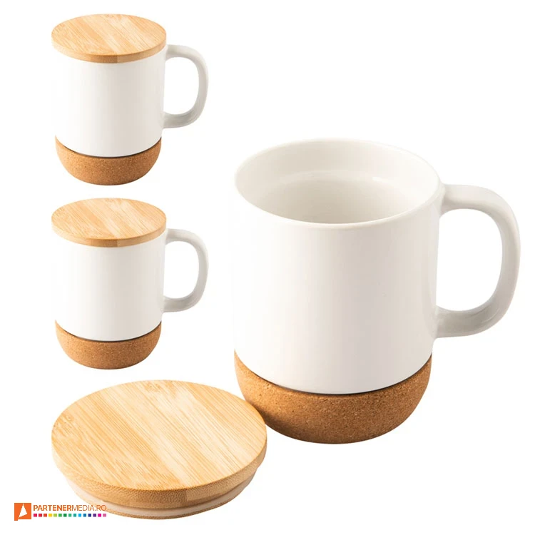 cani promotionale din ceramica cu capac din lemn si baza din pluta r85317 cani promotionale din ceramica cu capac din lemn si baza din pluta r85317 poza 1