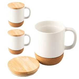 cani promotionale din ceramica cu capac din lemn si baza din pluta r85317