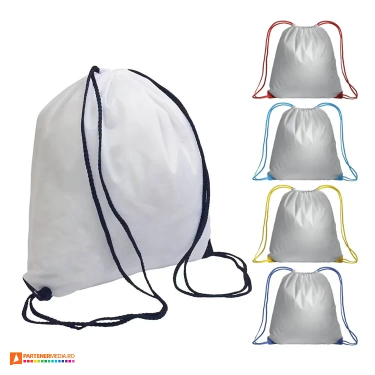 rucsaci albi drawstring cu snururi dulbe colorate 16127