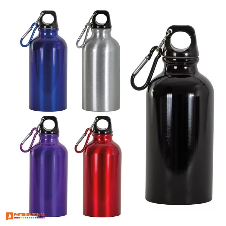 Sticle promotionale metalice de 400 ml din aluminiu cu carabina sticle din aluminiu de 400 ml cu carabina colorata 242502