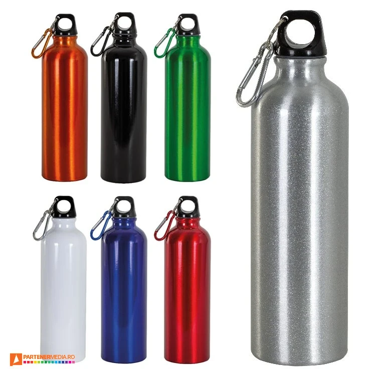 Sticle promotionale metalice cu capacitate de 750 ml cu carabina colorata sticle metalice de 750 ml cu carabina 20427