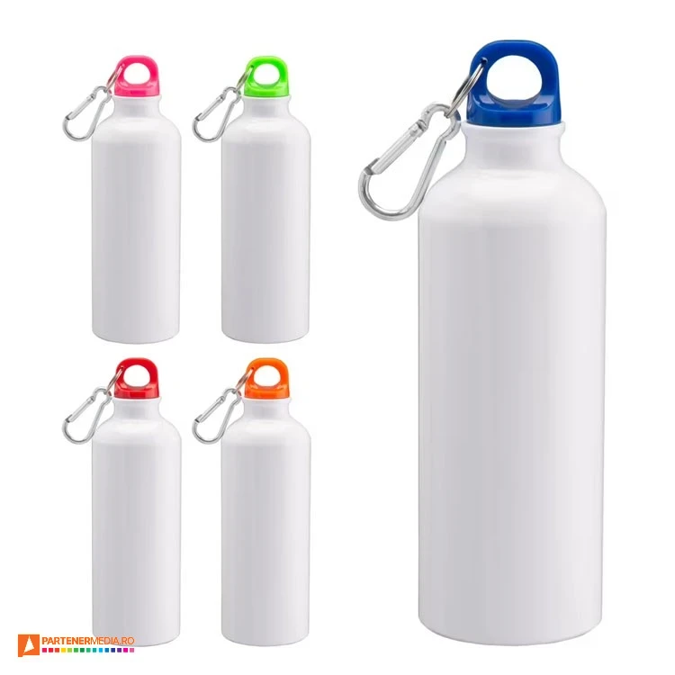 sticle albe de 500 ml din aluminiu cu capac colorat si carabina 20439