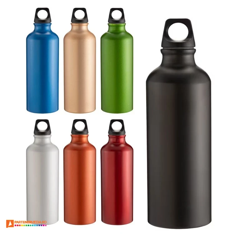 Sticle promotionale de 500 ml din aluminiu cu capac negru cu orificiu sticle metalice colorate din aluminiu de 500 ml 20458