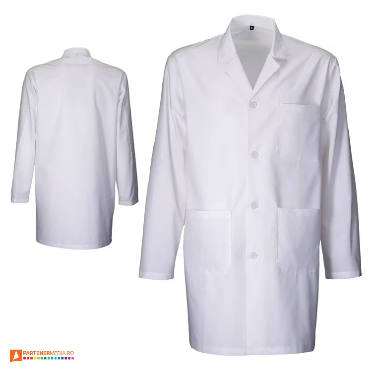 Halate promotionale albe cu 3 buzunare din bumbac si poliester halate albe unisex din bumbac si poliester 21003