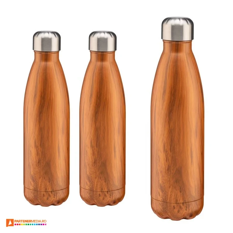 Sticle promotionale termoizolante de 500 ml din otel cu design de lemn sticla termoizolanta de 500 cu aspect de lemn 21413