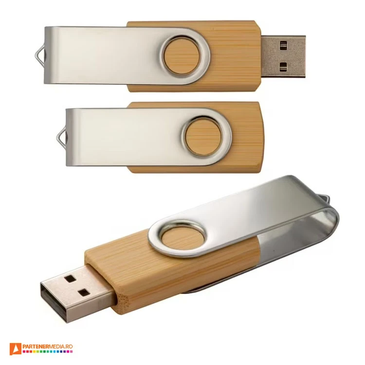 memory stick uri de 4 gb promotionale din lemn de bambus si metal 22455