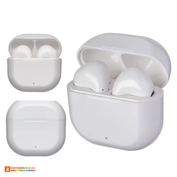 casti audio promotional earphones cu caracasa alba din plastic reciclat 2340501