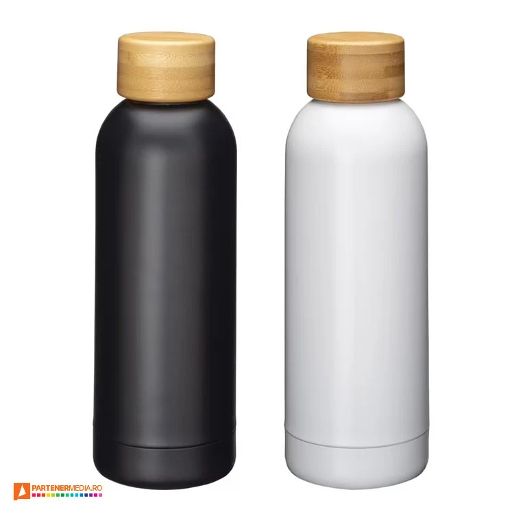 sticle termoizolante de 500 ml din otel cu capac din lemn 23419