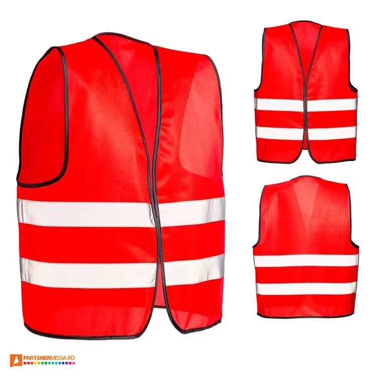 veste rosii promotionale cu benzi reflectorizante 2400103 poza 3