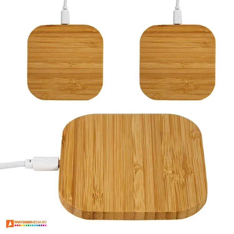 incarcatoare wireless promotionale de 10w din lemn de bambus 24430