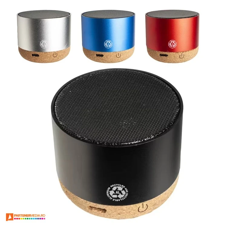 boxe audio portabile wireless din aluminiu cu baza din pluta 24436
