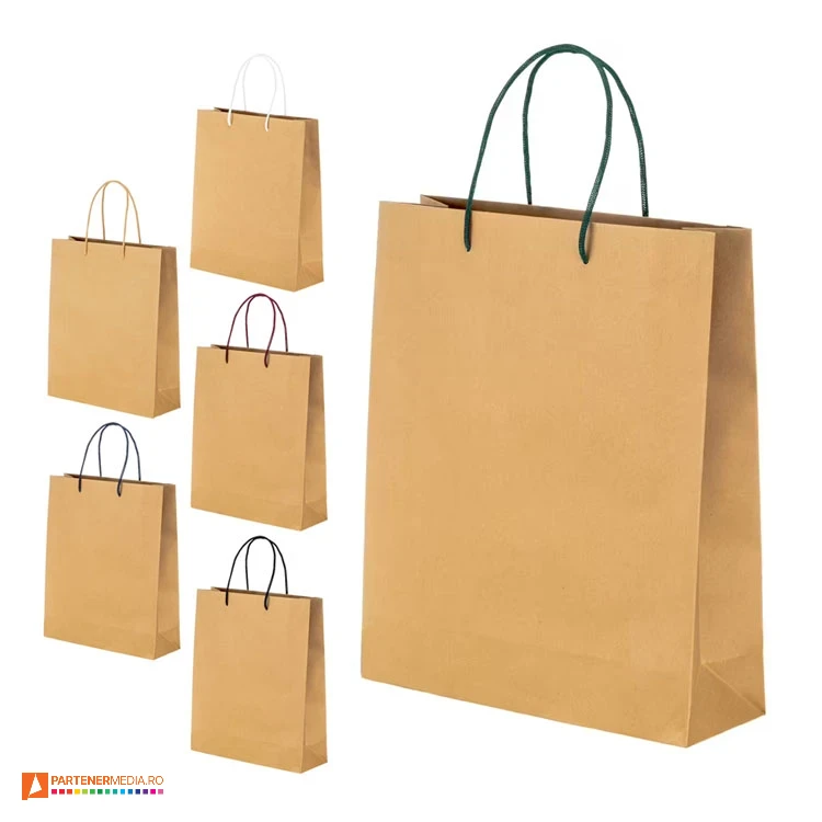 Sacose mari crem din hartie kraft cu dimensiuni de 34 x 41 x 12 cm si manere colorate sacose promotionale din hartie kraft cu manere colorate 25119
