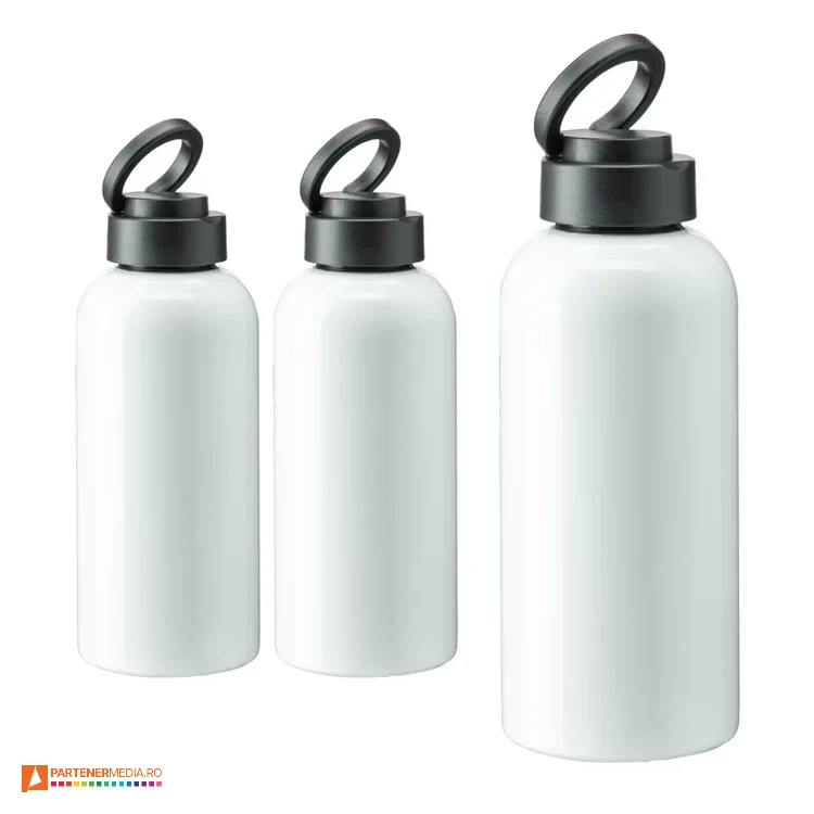 Sticle termoizolante albe promotionale, de 500 ml din otel cu capac cu maner pliabil sticle sublimabile din otel inoxidabil cu capac cu maner pliabil 25405s