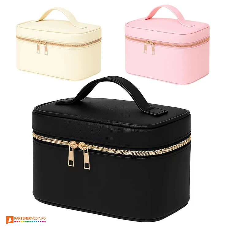 genti cosmetice din imitatie de piele cu fermoar auriu 26124 poza 1