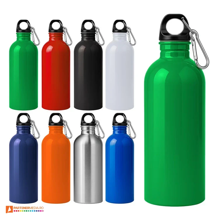 Bidoane promotionale de 500 ml din otel inoxidabil reciclat cu carabina bidoane ecologice de 500 ml din otel inoxidabil reciclat 26433