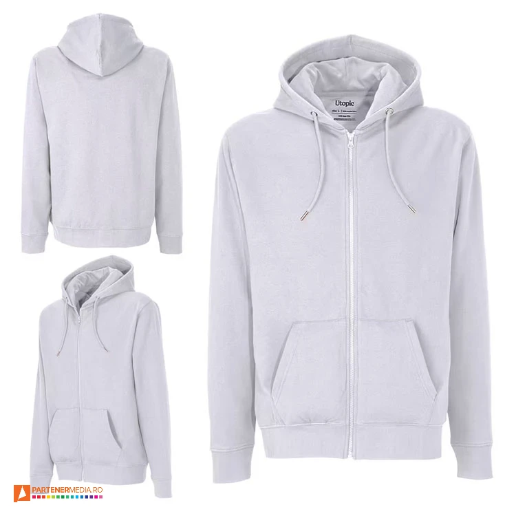 hanorace unisex albe cu gluga si buzunare mari ut23010 poza 2