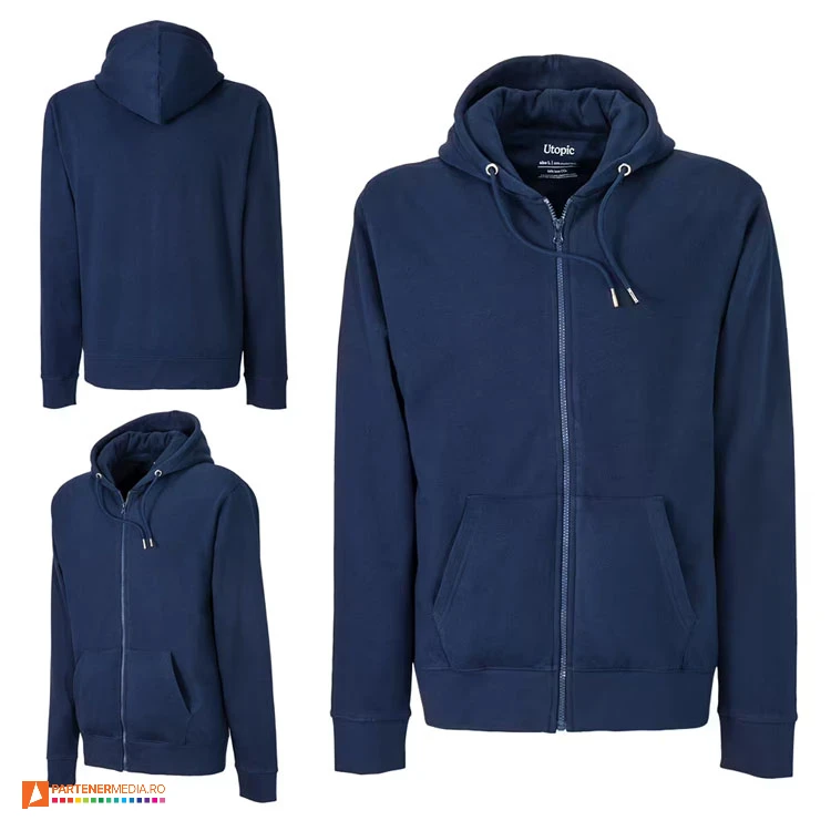 hanorace unisex bleumarin cu gluga si buzunare mari ut23010 poza 3