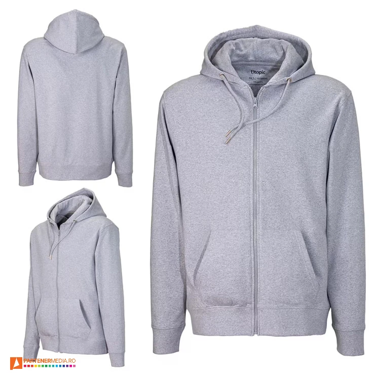 hanorace unisex gri cu gluga si buzunare mari ut23010 poza 4
