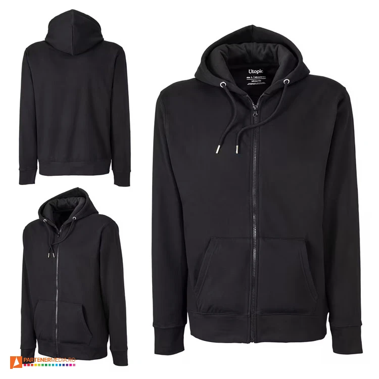hanorace unisex negre cu gluga si buzunare mari ut23010 poza 5