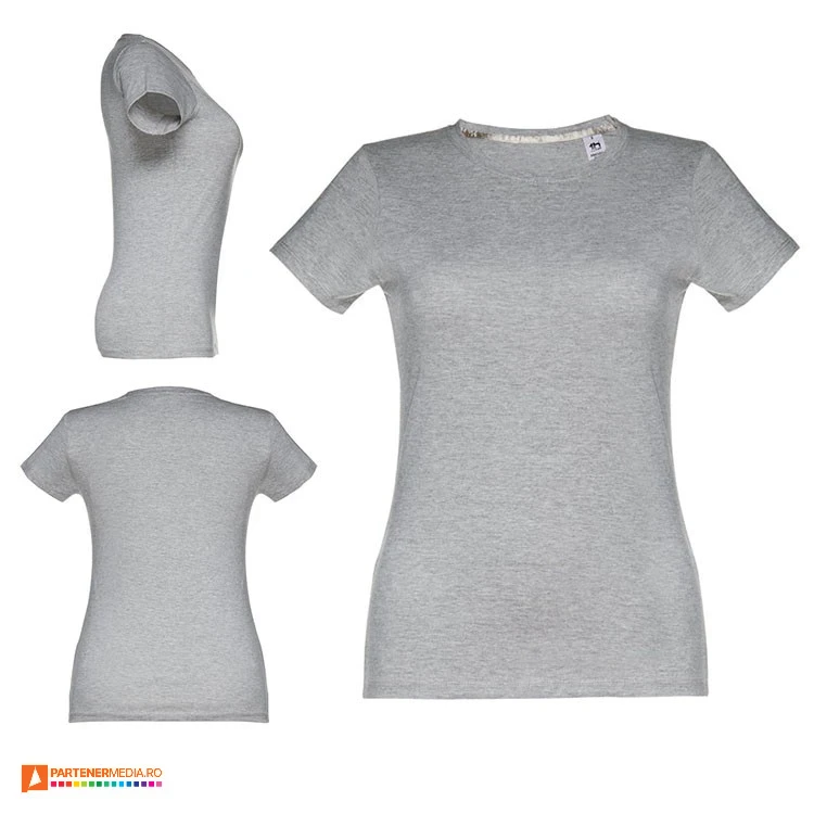 tricouri gri de dama din bumbac cu maneci scurte th clothes 30114 poza 4